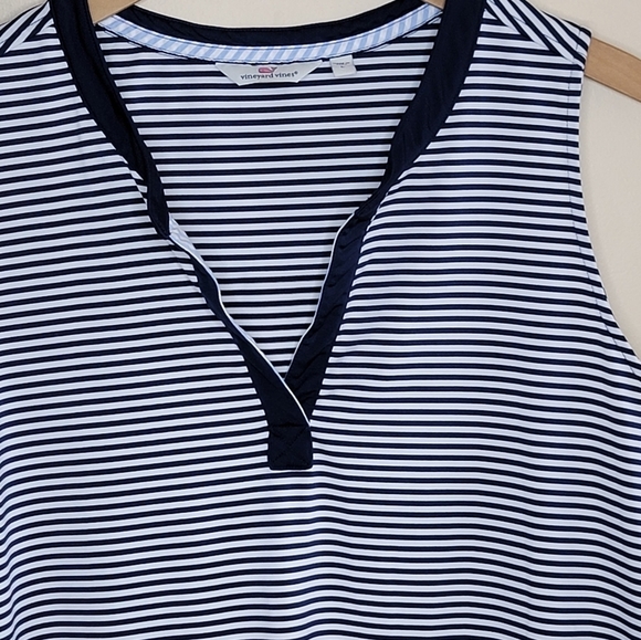 Vineyard Vines | Navy Blue & White Striped V-neck Sleeveless Dress Size Large - Picture 2 of 5